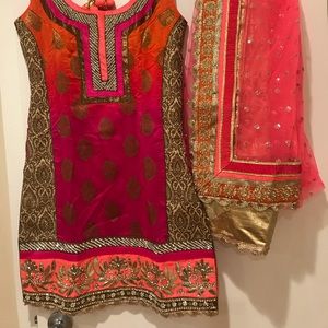 Salwar Kameez by Salwar Kameez - Pink, Orange, Gold